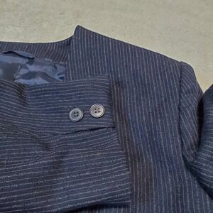 Vintage Strada Navy Blue Wool Striped Academia Office Suit Set Blazer Skirt 16